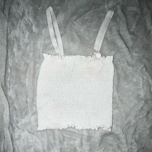 eye candy White Smocked Cropped Tank with Straps